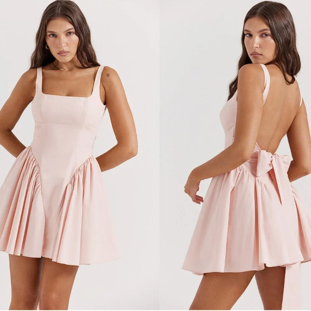 House of CB 'Florianne' Soft Peach Bow Mini Dress NWT - Picture 5 of 14